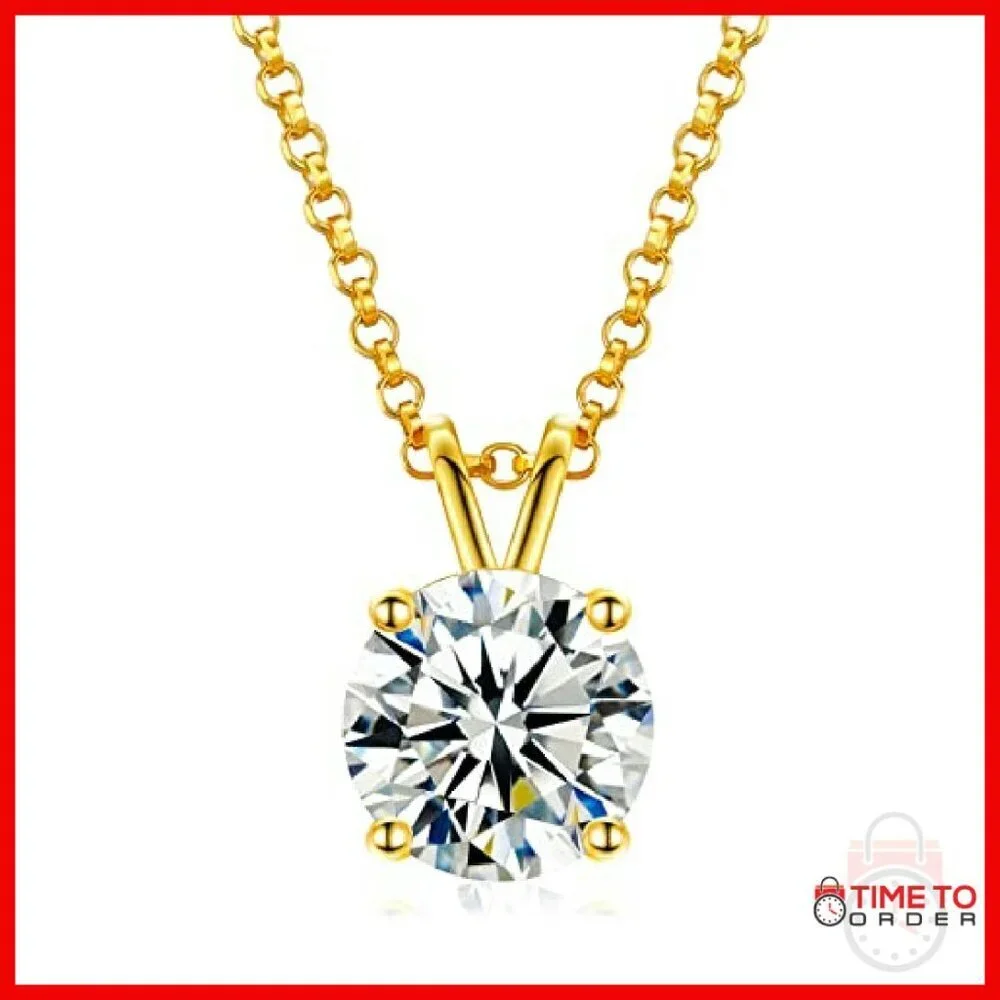 Lab-Created Moissanite Pendant Necklace 18K Gold Vermeil Sterling Silver